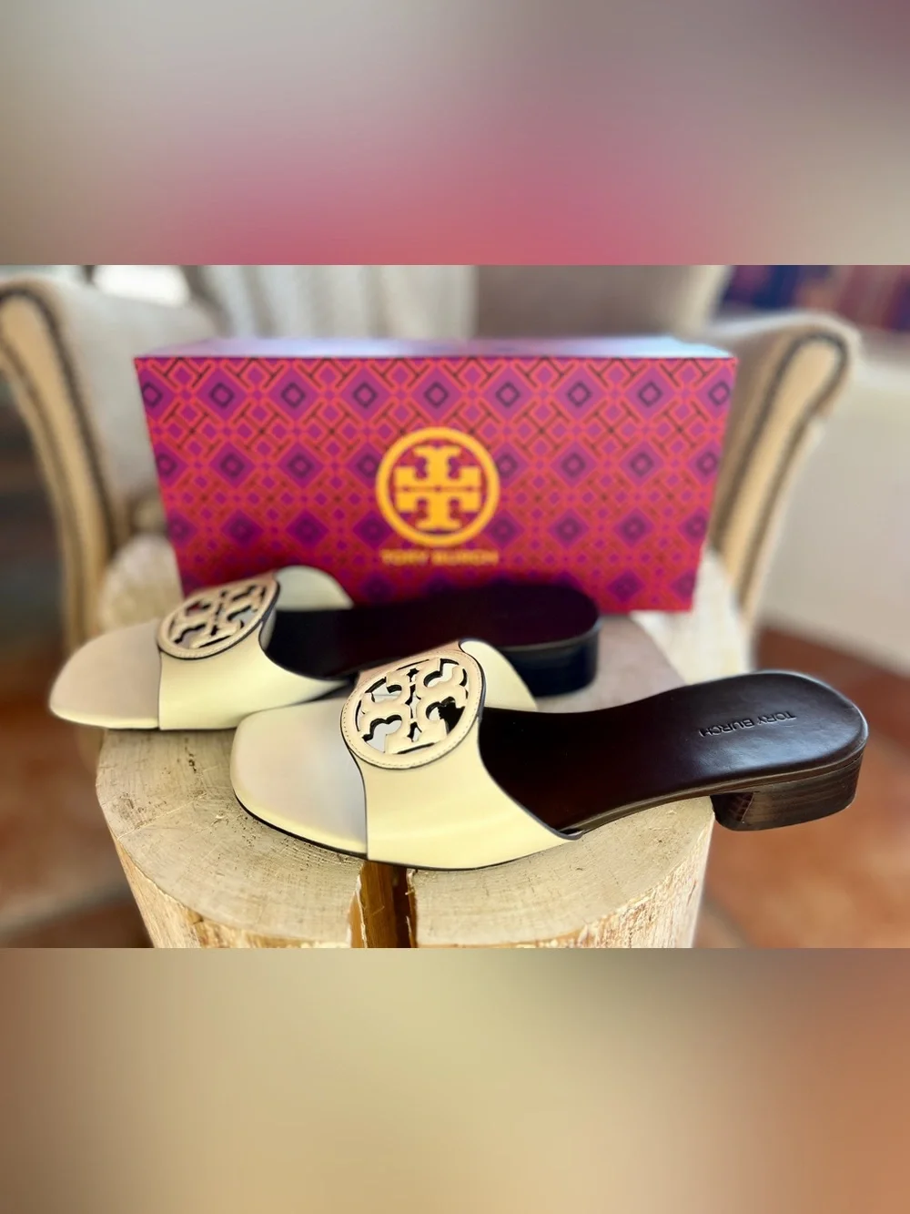 Tory Burch Cream Logo Slide Mules